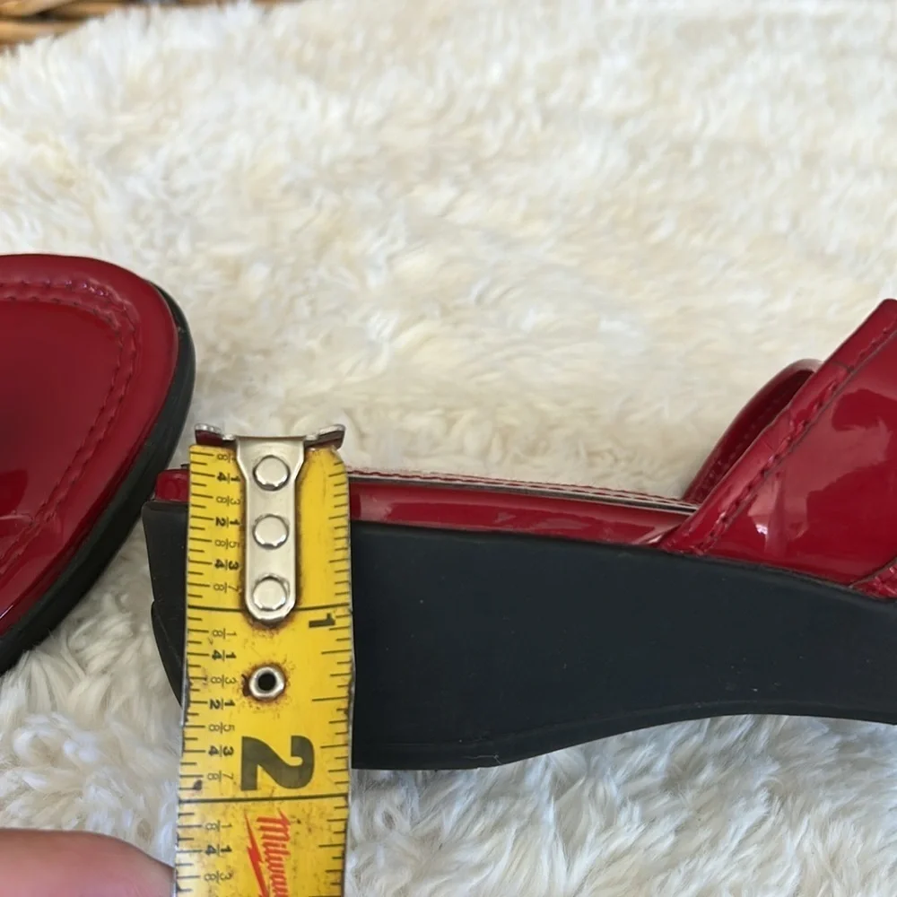 Marc Fisher Red  Patent Leather Sandals with Metallic Embellishment